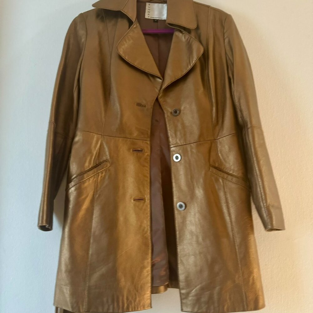 Stunning copper/metallic vintage leather trench jacket - women's Small